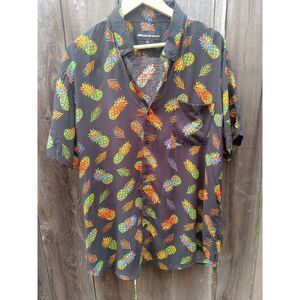Molokai Surf Men's Black Tropical Pineapple Button Down Shirt Size: XL‎